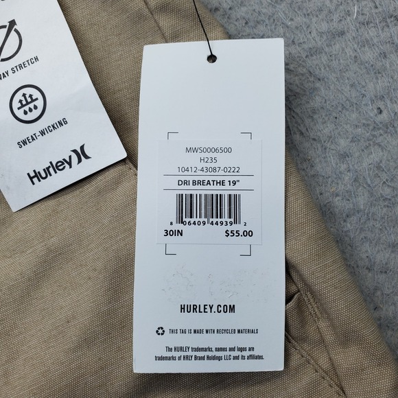 Hurley Golf Khaki Shorts Men 30 Tan 2-Way Stretch H2O-Dri Breathe 19" MWS0006500 - Picture 6 of 10